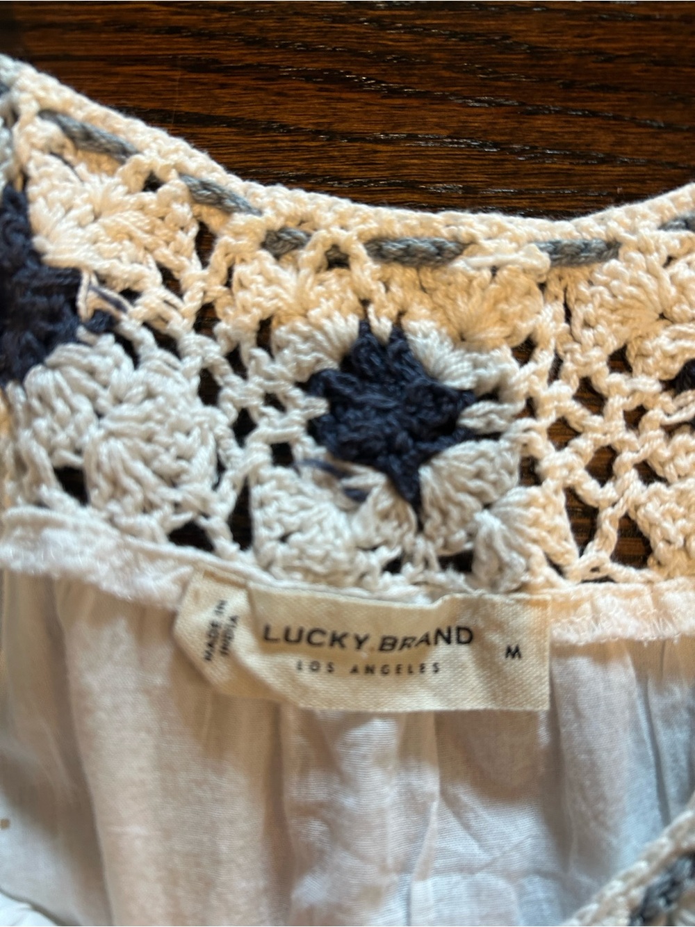 Lucky Brand Cream Maxi Skirt with Navy Crochet Detail - Picture 2 of 3